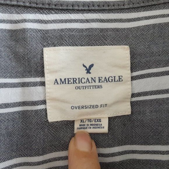 American Eagle Button Up Men Shirt Size XL Gray White Striped Long Sleeve - Picture 3 of 6